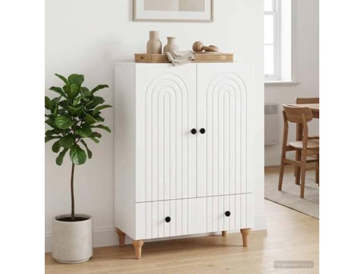 KTHLBRH Sideboard weiß 66 x 34,5 x 95 cm Ingenieurholz Modernes Design, große Kapazität, 1 Schublade, 2 Türen, pflegeleicht