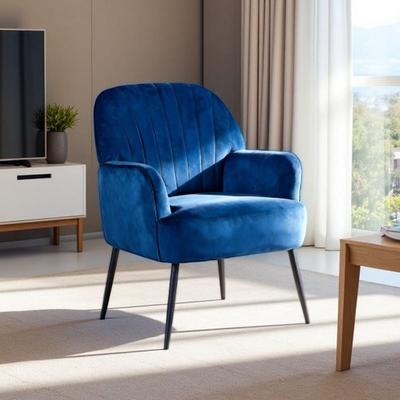 Modern Shell-Back Velvet Accent Armchair, Upholstered Single Sofa Chair with Curved Ergonomic Backrest & Metal Legs