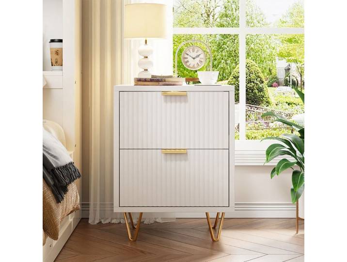 Table de chevet Lot de 2 - ADWOLT - 2 tiroirs - 40x40x55 cm - Style moderne - Blanc