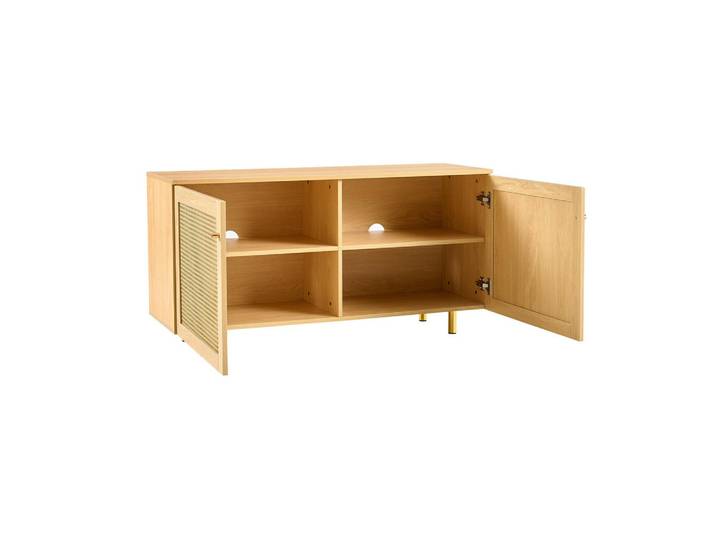Modfu Sideboard aus MDF 120x40x63 cm Natur mit Rattangeflecht-Türen, Regalboden und goldfarbenen Metallbeinen, Naturfarben, 120x63x40 cm, Kleinmöbel, Kommoden, Sideboards