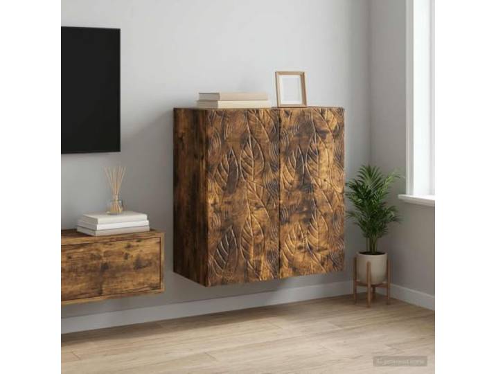 GPWERSDF Wandschrank 59 x 31 x 60 cm Holzwerkstoff Räuchereiche Mit Holzbrettern, 90° Pendeltüren, wandmontierbar, einfache Reinigung, platzsparend