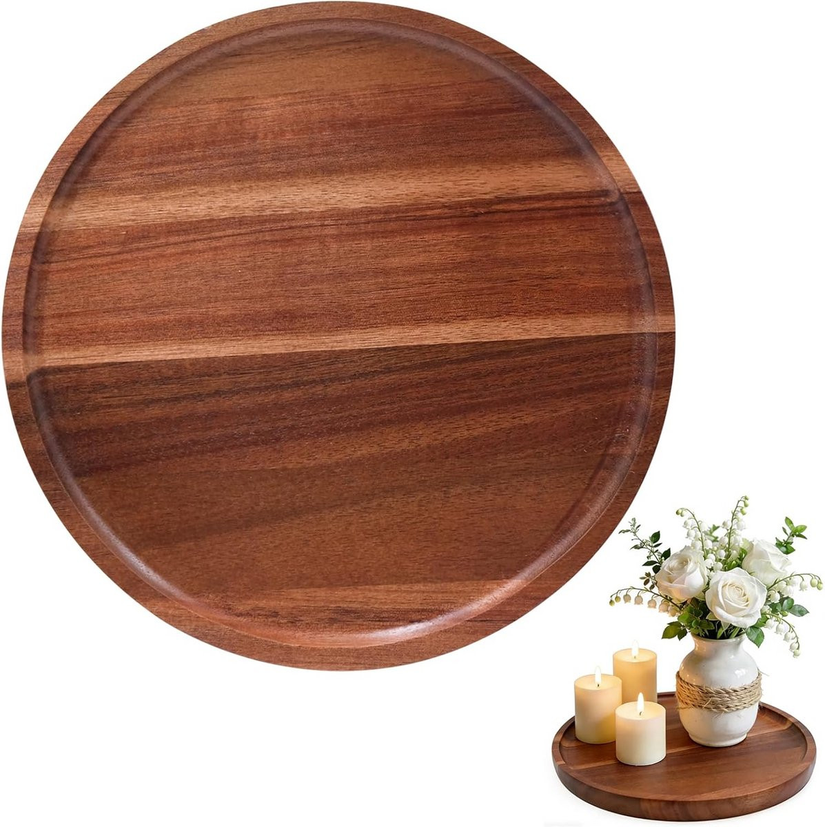 Ronde Acacia Houten Serveerplateau voor Decoratie en Tafelmiddenstuk
