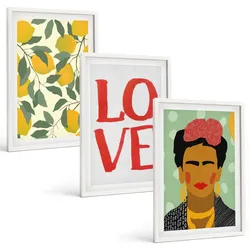BILDER SET 3er Set - 40x60 cm Weißer Rahmen - Lemons LOVE Porträt von Frida