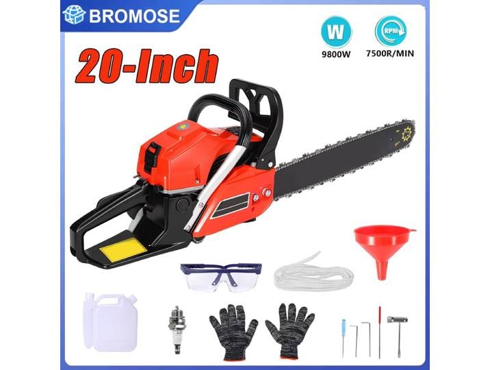 Scie à chaîne à essence de 20 pouces, scie à chaîne 2 temps, machine de 9800 W, haute puissance, scie à chaîne portative pour l'abattage, machine de coupe pour l'arboriculture