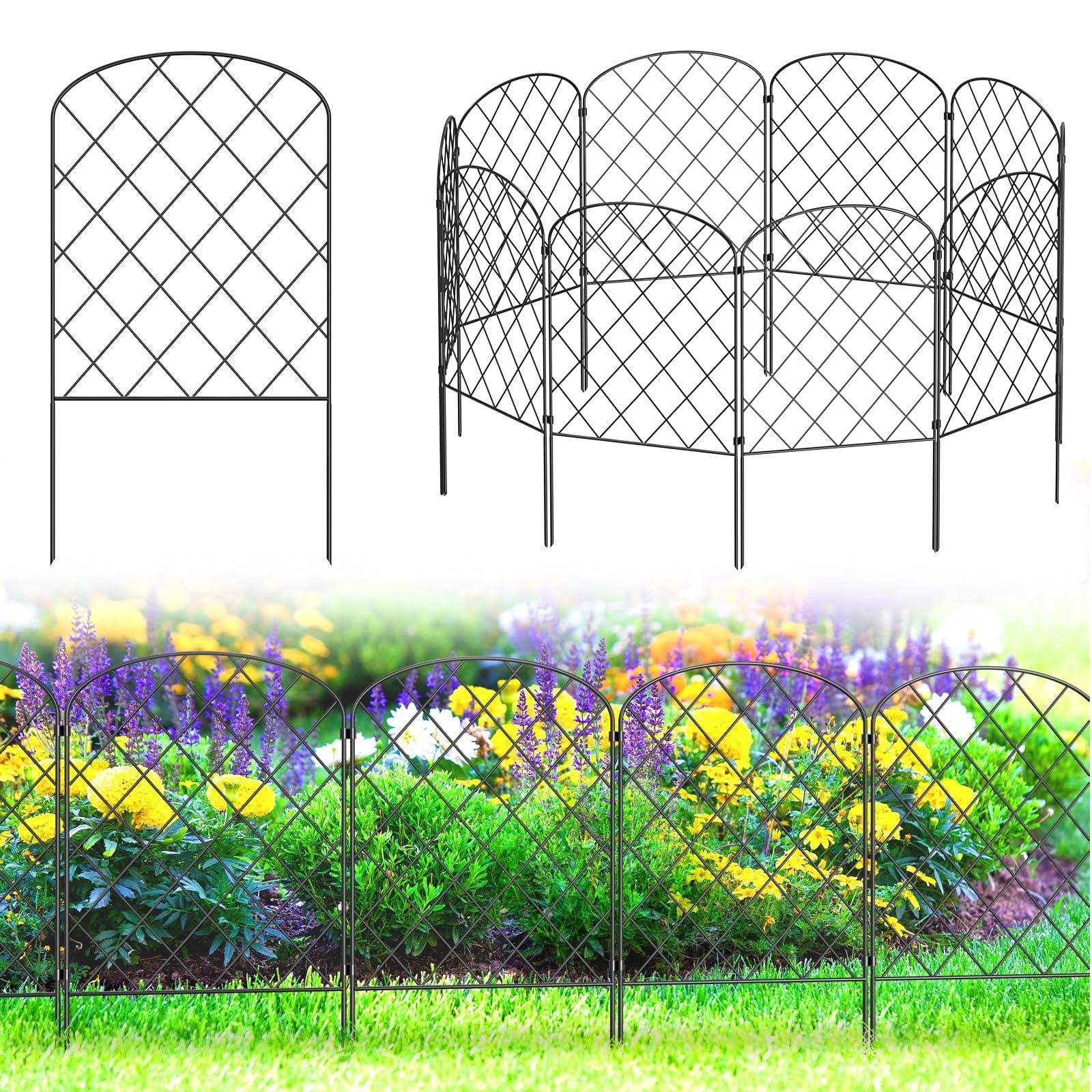 Dripio Set van 10 Decoratieve Metalen Tuinomheining in het zwart, B: 61 cm, H: 32 cm