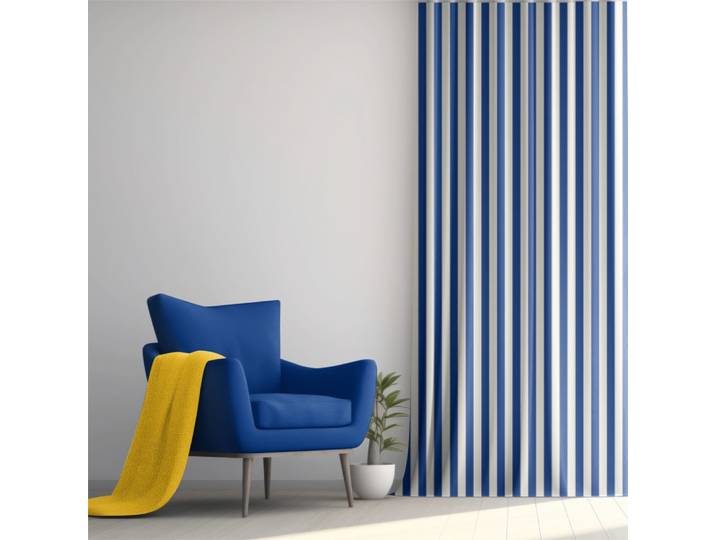 Rideau en coton imprimé rayures bleues 250x140