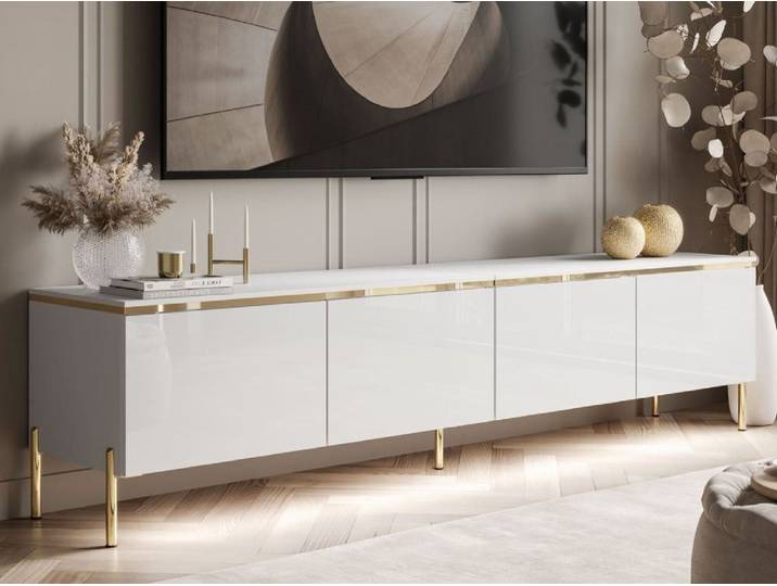 ALLHOUSE24 TV-Schrank TV-Schrank NELLY Metallbeine LED Beleuchtung Sideboard GOLD (1x TV Schrank) Breite 200 cm