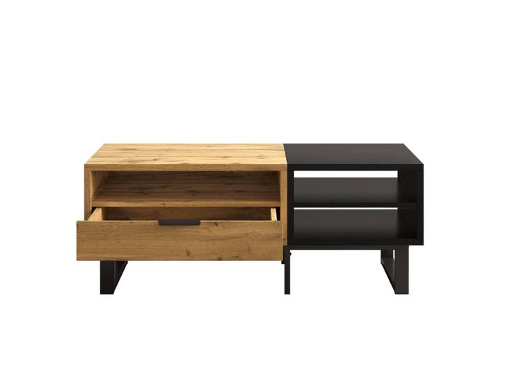 ComfortXL Couchtisch Farbblockdesign Natur/Schwarz, Walnussfarben, 50x40x100 cm, Wohnzimmer, Wohnzimmertische, Couchtische