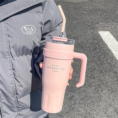 Uplifted Trends Stainless Steel Insulated Tumbler With Handle & Straw Cold Retention For Coffee & Water pink