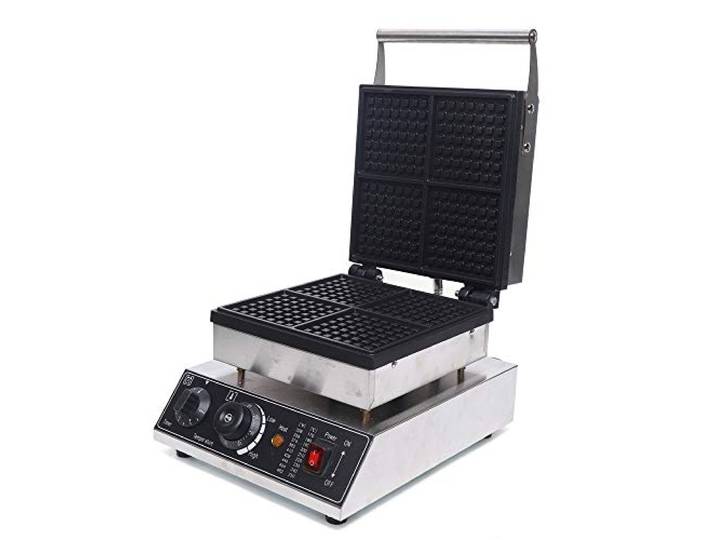 Profi Gastro Waffeleisen Belgische Waffel 1750W Waffle Maker mit 4 Antihaftbeschichtete Backflächen & Edelstahl Gehäuse, 50-300 °C Einstellbare Temperatur