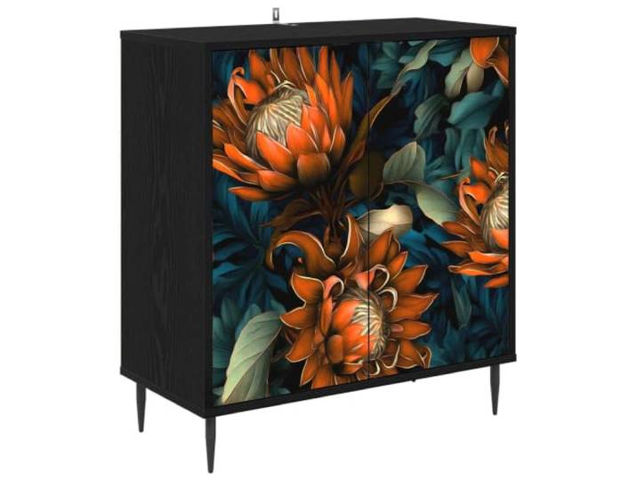 Mhdvray Sideboard LOCHEM Kommode Schrank Schwarz Eichen-Optik 69x33x76 cm Eleganter Schrank für Esszimmer und Flur: Großzügige Fächer schaffen Ordnung bei ansprechendem Frontmuster.