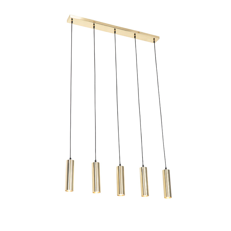 Qazqa Moderne Hanglamp Jeana - Goud/Messing - 5-Lichts - Dimbaar en Hoogteverstelbaar