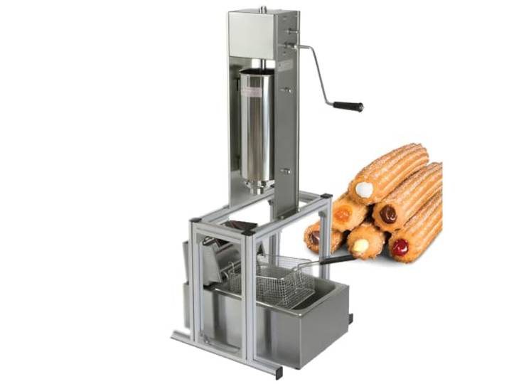 JXUANMM Professionelle 5-Liter-Churro-Maschine mit 6-Liter-Fritteuse, Churro-Presse aus Edelstahl mit 5 Aufsätzen – für Privathaushalte, Restaurants und Bäckereien