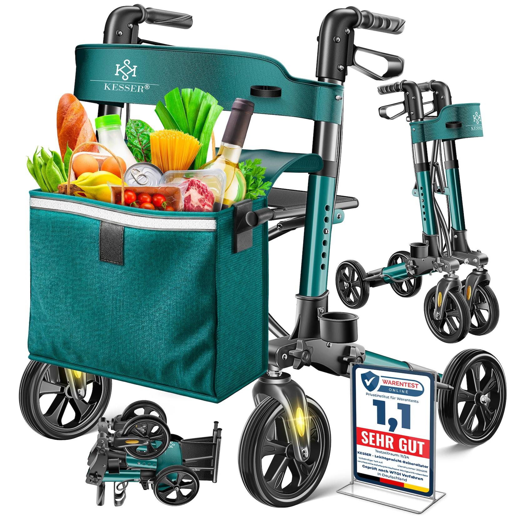 KESSER® Leichtgewicht Rollator faltbar mit Sitz, Griff, Tasche, schmal für Senioren Wohnung, Klappbar, Höhenverstellbar, Reflektoren All Gelände Reifen Indoor-& Outdoor, Gehhilfe, Laufhilfe