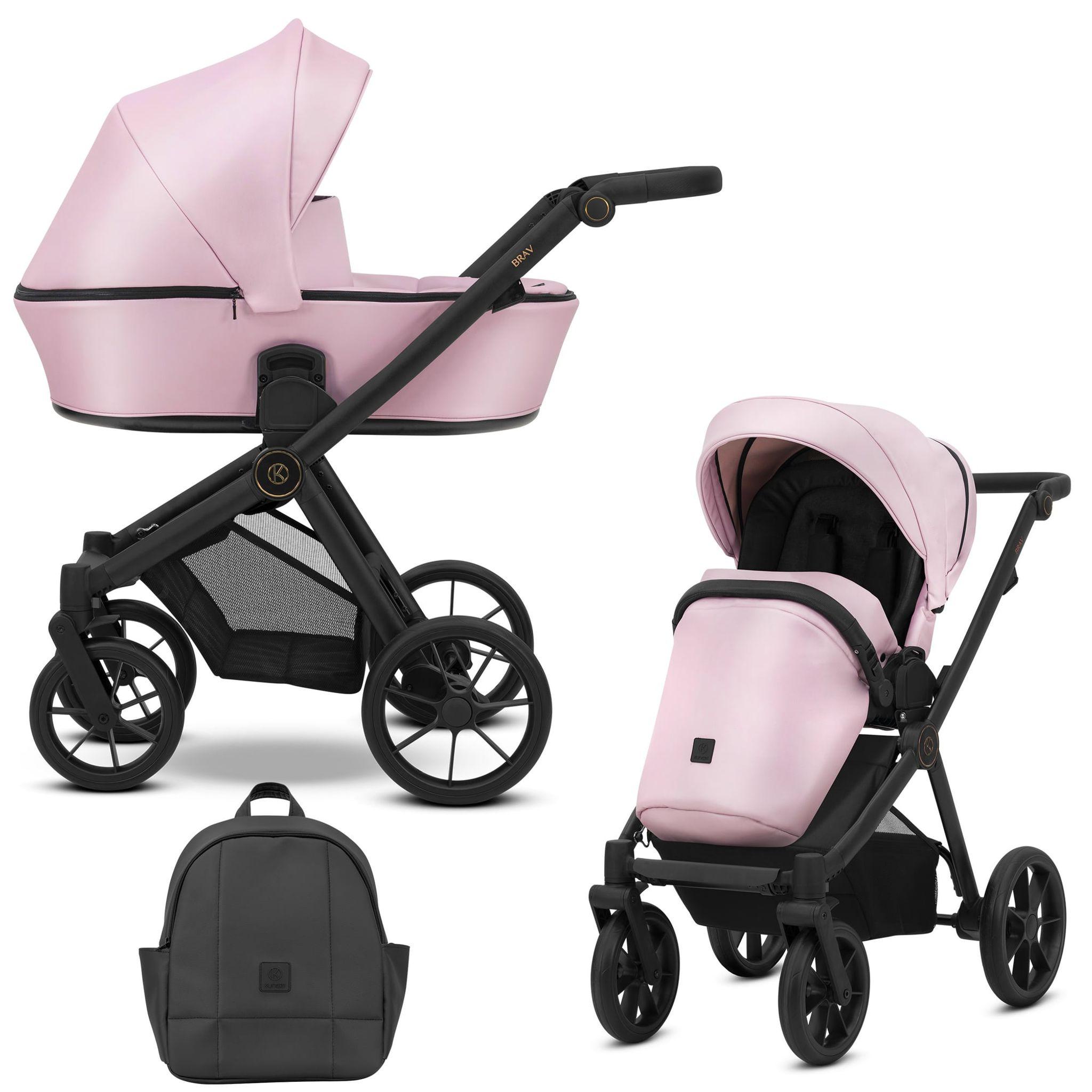 Kinderwagen Kunert Brav 2in1 - schwarzes Gestell - Farbe: Baby Pink Eco