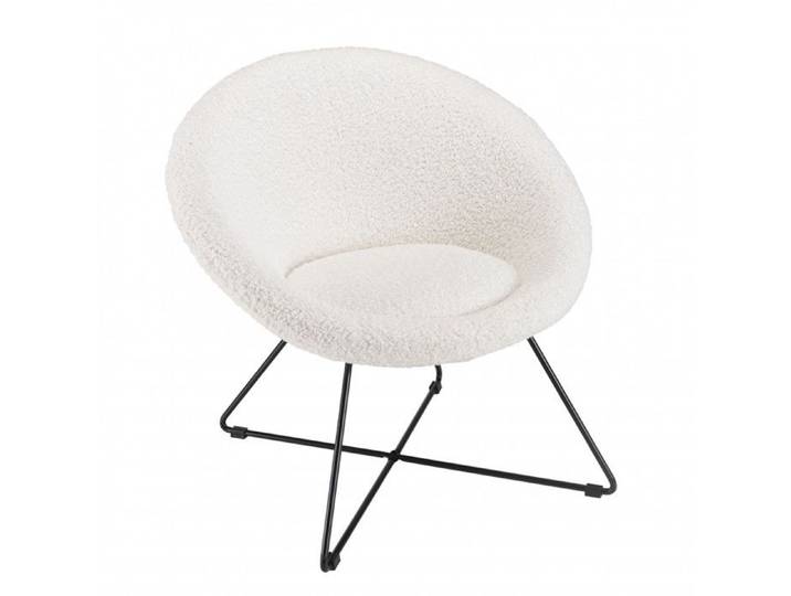 MACABANE AGATHE - Fauteuil tissu bouclette blanc pieds croisés métal noir AGATHE