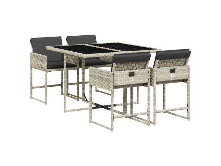 vidaXL 5-tlg. Garten-Essgruppe mit Kissen Hellgrau Poly Rattan