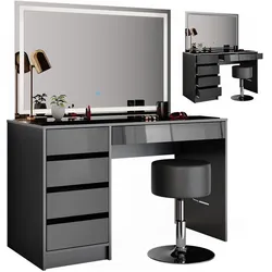 Vicco, Schminktisch, Sherry mit Hocker und Beleuchtung (120 x 55 x 75 cm)