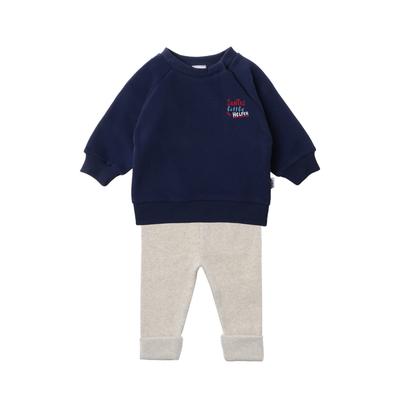 Sweatanzug LILIPUT "Santas little Helper", Mädchen, Gr. 98/104, blau (blau, grau), 80% Baumwolle, 20% Polyester, bedruckt, Sportanzüge, bestehend aus Leggings und Sweatshirt