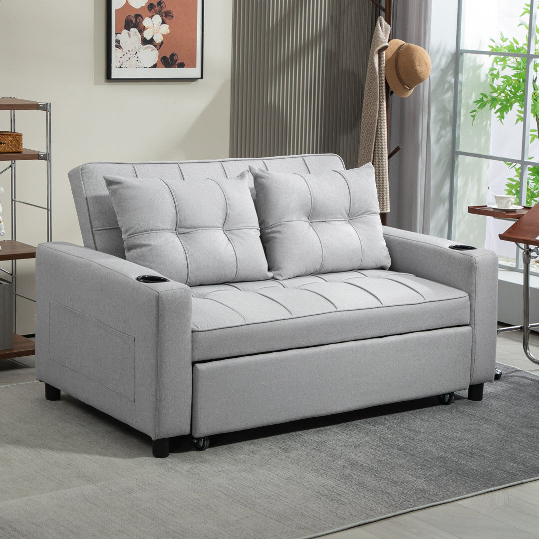 17 Stories HOMCOM 3-in-1 2 Seater Sofa Bed Adjustable Backrest Pull Out Light Grey 91cm H X 157cm W X 90cm D