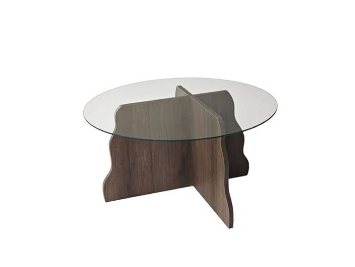 Hanah Home Modern Coffee Table, 75 cm x 40 cm x 75 cm, Walnut & Transparent 100% Tempered Glass & Melamine Coated Chipboard Stylish & Functional Design