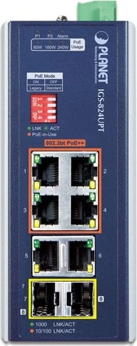 Planet Technology Industrial 4-Port GE 802.3at + 2 GE + 2 100/1000X SFP
