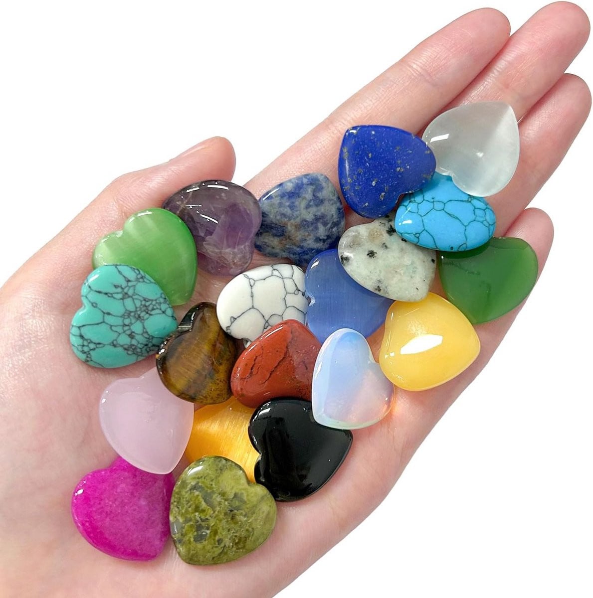 Gepolijste Edelstenen Hartjes - Set van 20 Natuurlijke Kristallen - Multicolor - Spirituele Decoratie