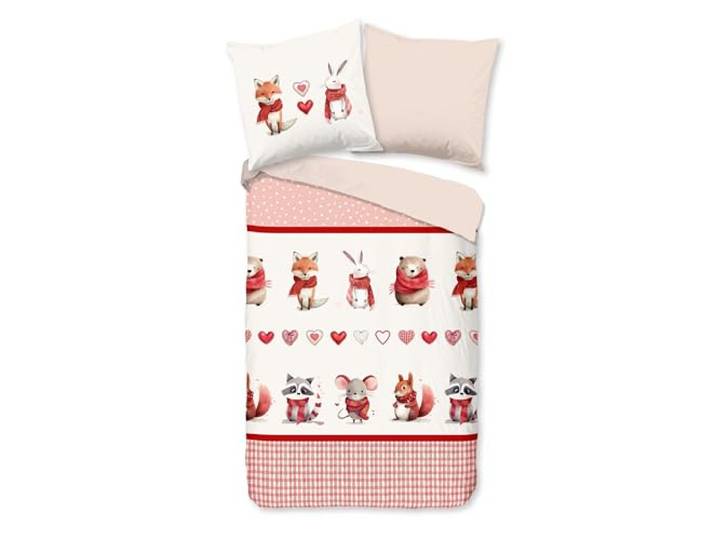 Good Morning Kids Flanell Bettwäsche 135x200 Timmy Winter Tiere niedlich rot 33019
