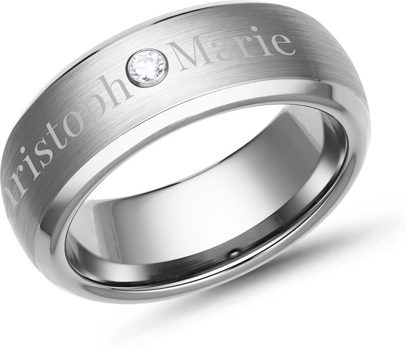 Unique Wolframring Zirkonia Lasergravur silber