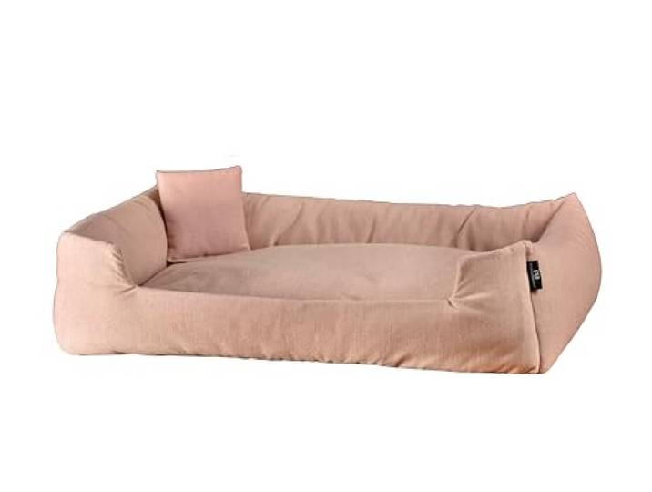 Rohrschneider Kuschelsofa für Hunde, Recycelter Polsterstoff, Grau oder Rosa, versch. Größen, Abnehmbarer Bezug, mit Innenkissen und Dekokissen, Antirutsch-Unterseite (Rosa, S: 50x40x15cm)