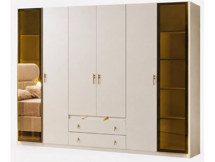 Xlmoebel Kleiderschrank Beiger Holz-Glas Kleiderschrank im modernen, minimalistischen Made in Europa