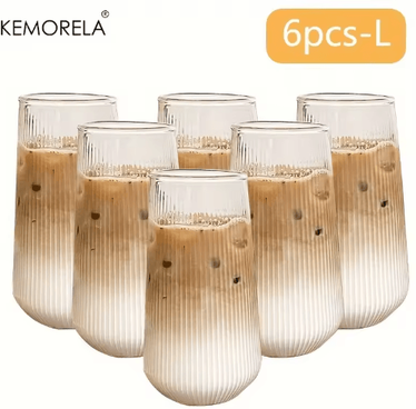 Inspire Picks KEMORELA Heat Resistant Striped Glass Cups 4 To 6 Piece Clear Coffee And Water Drinking Set 6pcs L 501 To 600ml