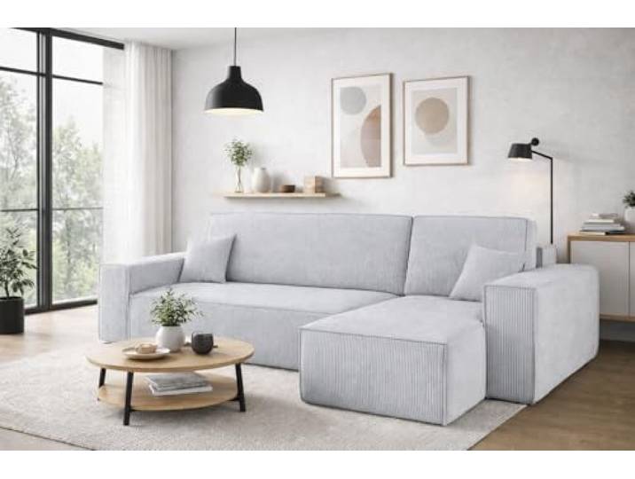 Kaiser Möbel, Ecksofa mit schlaffunktion, mit Bettkasten, Schlafsofa Best, Designer Sofa, Modern Design Couch, Polsterecke, Freistehend, Dicker Cord, Grau Rechts