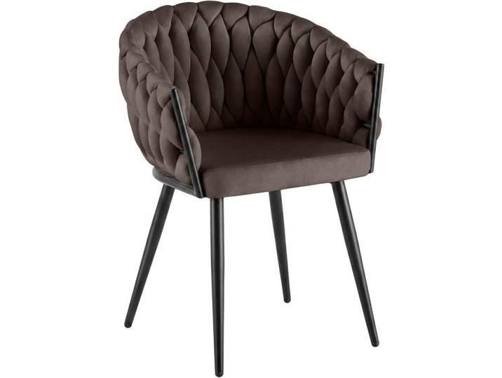 CLP Armlehnenstuhl Samt Braun, Metall, 58x80x57 cm, Esszimmer, Stuhl, Armlehnstühle
