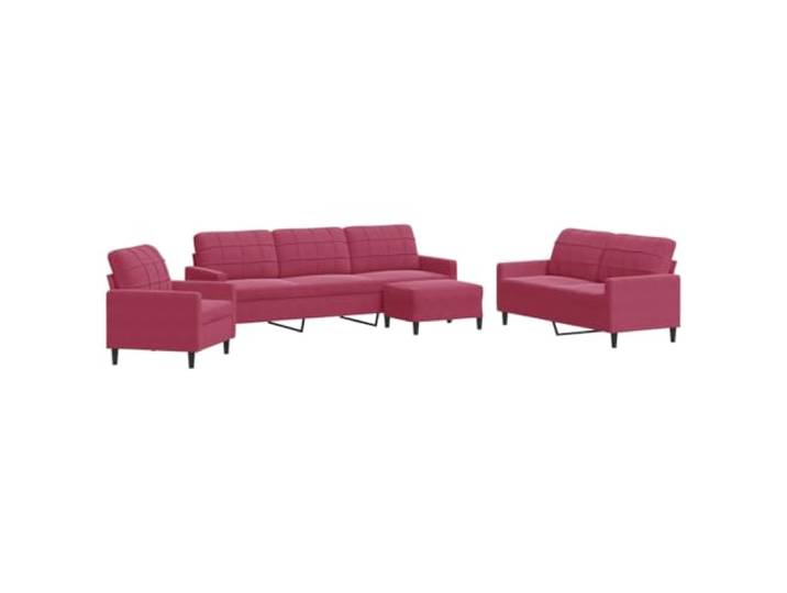 Todiikf 4-Teilige Sofagarnitur mit Hocker Samt Weinrot Polstersofa Set Weicher Samtbezug, stabiles Metallgestell und dicke Polsterung bringen Komfort und Stil in Ihr Wohnzimmer.