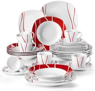 MALACASA Felisa Porcelain Red Stripes Dinnerware Set