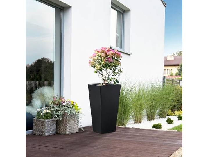 casa.pro Pflanzkübel Vaargel Blumentopf 76 x 39 x 39 cm Pflanzkasten wetterfest Pflanzentopf Pflanzsäule Blumenkübel Outdoor Indoor Blumenkasten verzinkter Stahl Schwarz