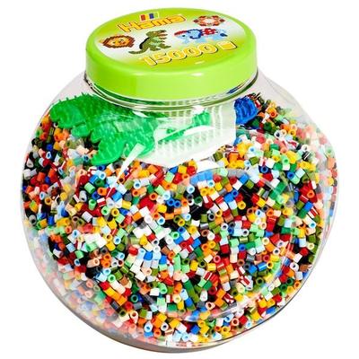 HAMA Dose pink mit 3 Platten (kleines Sechseck , kleiner Elefant und Dinosaurier) und 15.000 Perlen