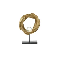 HOME STORY Deko Figur Goldfisch   , gold , Polyresin (Kunstharz),Eisen , Maße (cm): B: 23,5 H: 33,5 T: 9.0