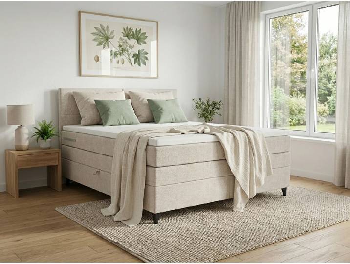 Gepolstertes Boxspringbett BRIANA 180x200 cm cremefarben Matratze: Bonell-Federkernmatratze