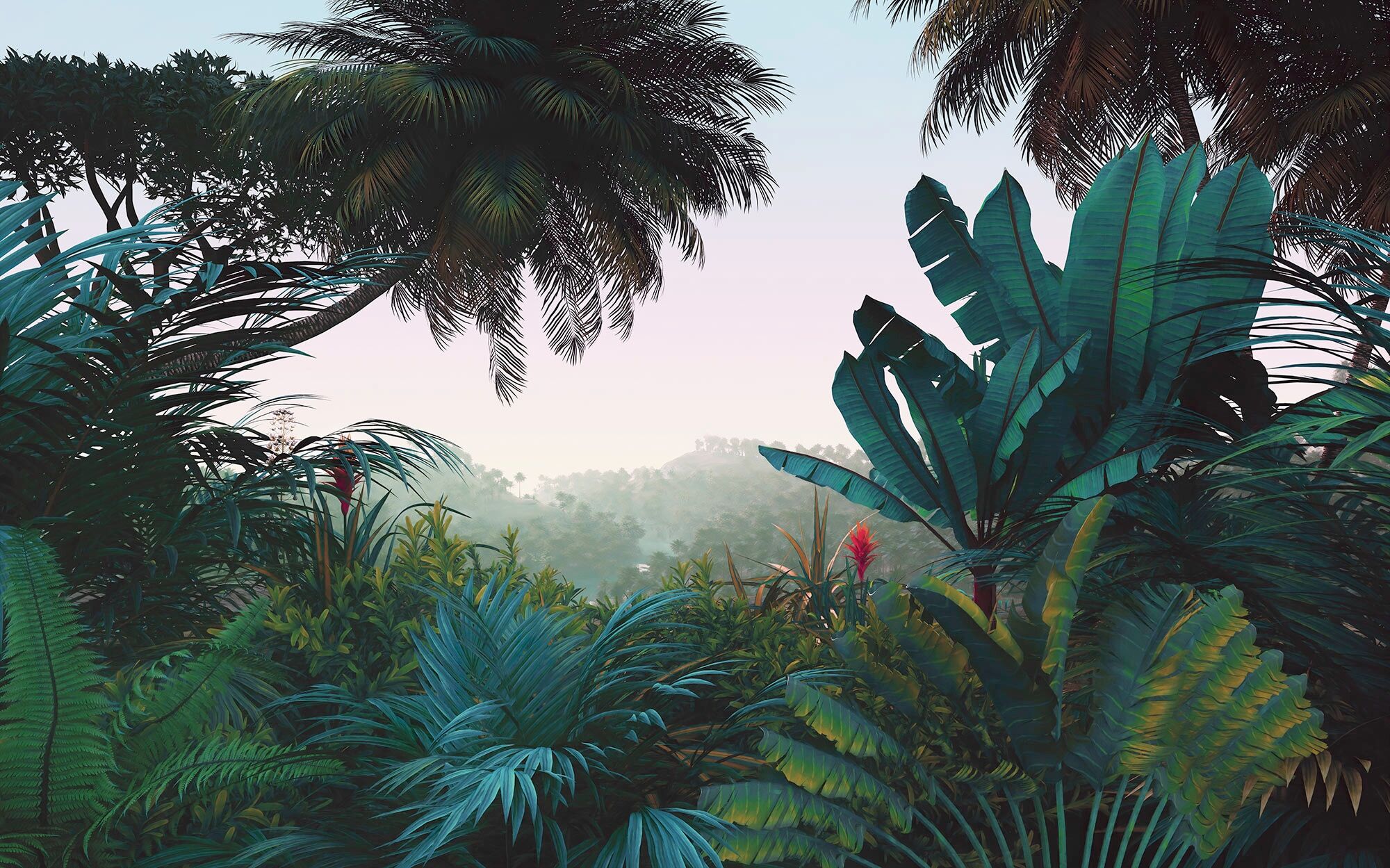 Vliestapete KOMAR "Digitaldruck Vlies - Jungle Morning - Größe 400 x 250 cm", bunt, B:400m L:250m, Vlies, Tapeten, Vliestapete, Wohnzimmer, Schlafzimmer