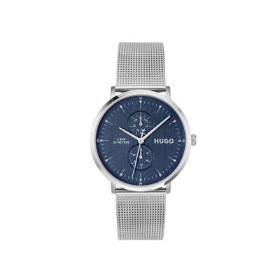 Multifunktionsuhr HUGO "STYLE", blau (silberfarben, blau), Armbanduhren, Herren, Quarzuhr, Armbanduhr, Herrenuhr, Edelstahlarmband, analog