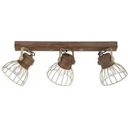 Wandleuchte Wandlampe Deckenleuchte 3-Flammig Holz Messing-matt L 76 cm