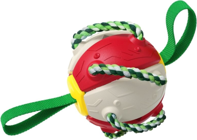 PetsAreLife Bouncing Frisbee Ball Interactive Dog Toy Red White