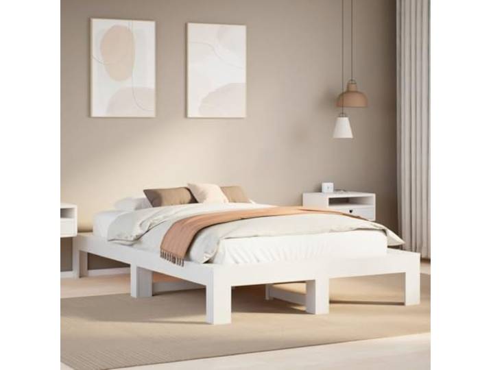RJPLMFV Bettgestell, weiß, 120 x 190 cm, massives Kiefernholz Ohne Matratze, Lattenrost inklusive, robuste Füße, rustikales Design