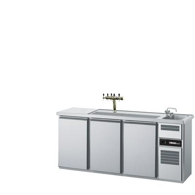 CHROMOnorm Getränketheke mit einem Becken rechts und 3 Türen