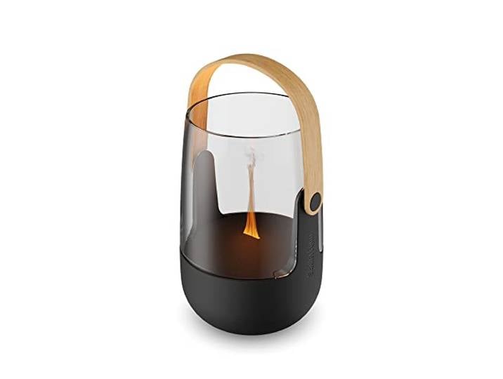 Stadler Form diffuseur d’arômes et Lanterne Sophie Little\, sans Fil\, Petit Huiles essentielles\, pour l’intérieur et l’extérieur\, effet de flamme\, jusqu’à 7 h d’autonomie\, noir avec poignée en bambou
