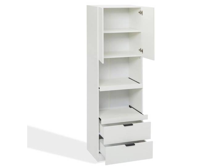 Colonne de rangement cuisine blanche mate 200 cm avec 2 portes 2 tiroirs et étagères coulissantes