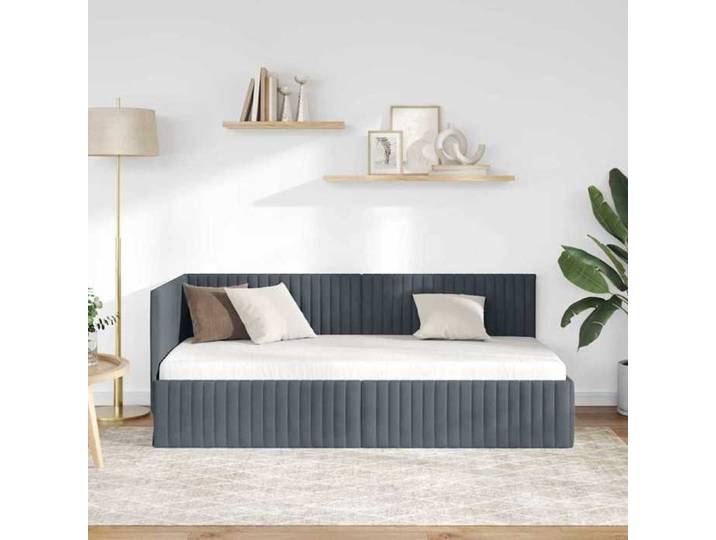 Lit 1 place - Gris foncé - - Cadre de lit d'angle - moderne - Velours - adulte 237670
