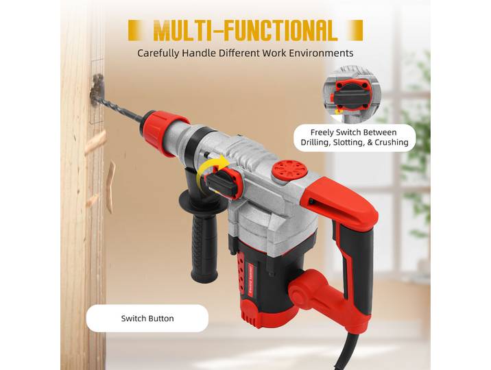 Perceuse à percussion rotative 2200W avec 6 forets et boîte à outils, perforateur électrique pour béton 4 en 1, Kit de marteau électrique multifonction